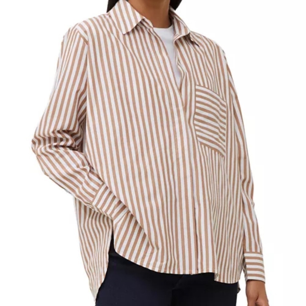 FRENCH CONNECTION Thick Stripe Relaxed Fit Popover Shirt Button Down Shirt M